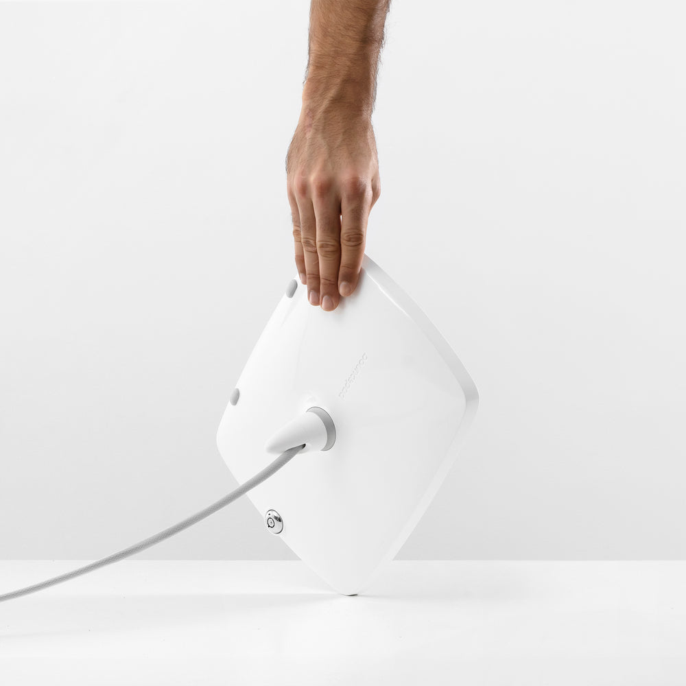 Bouncepad Lounge - A tethered tablet and iPad enclosure in white.