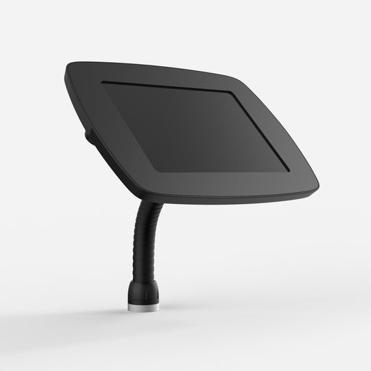 Bouncepad Flex - A secure tablet & iPad gooseneck stand in black.